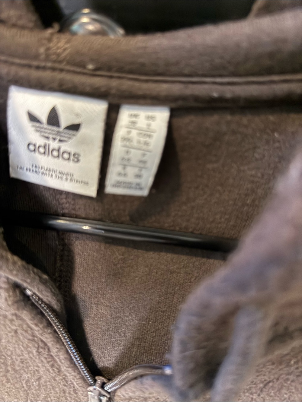 adidas Cropped Teddy Sherpa Hoodie Jacket in Brown - Picture 5 of 9